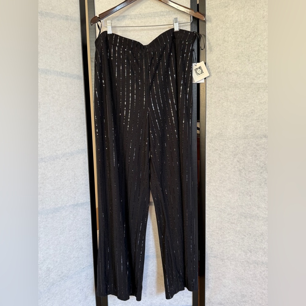 Anne Klein Black Shimmer Wide Leg Pants XL NWT ~ Fully Lined
